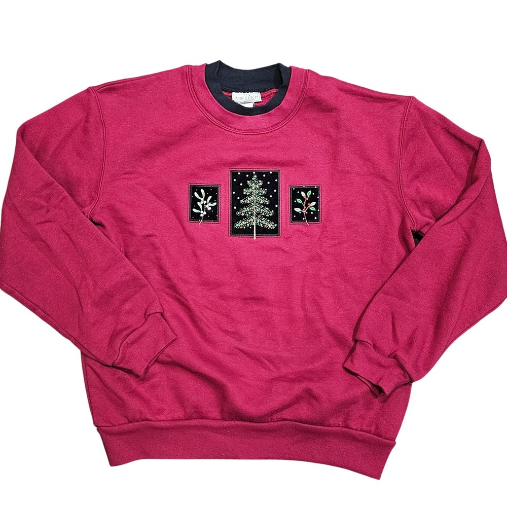 TOP STITCH by Morning Sun Women's M Red Christmas Tree Embroidered Sweatshirt